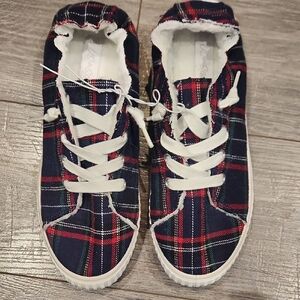 NWOT US Sports Women's Sz 7.5 Slip-on Plaid Shoes Sherpa Inside